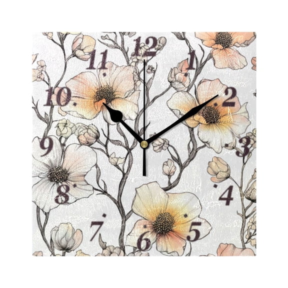 Flowers Bright Wall Clock Square Clock Decoration Creative Clock Dual Use Black Pointer 7.78in