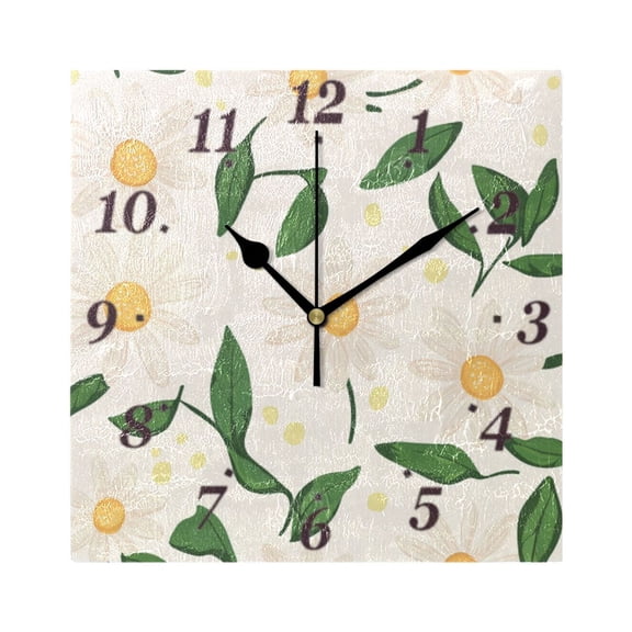 Flowers Daisy Pattern Wall Clock Square Clock Decoration Creative Clock Dual Use Black Pointer 7.78in
