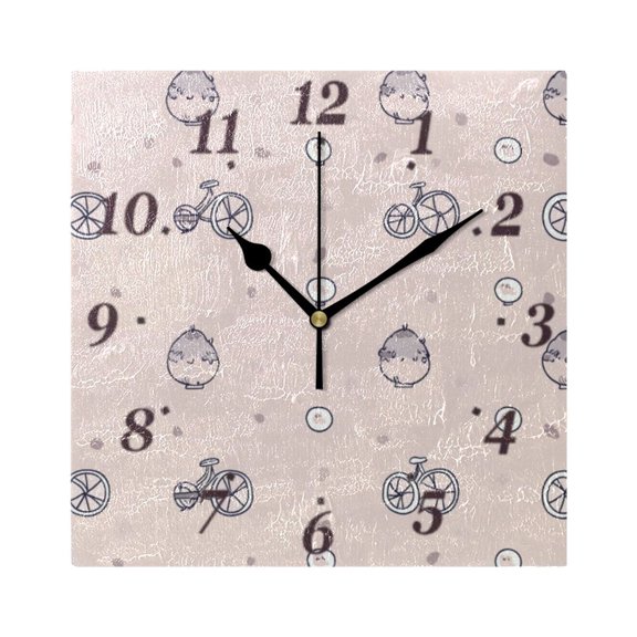 Fluffy Creatures and Bikes Wall Clock Square Clock Decoration Creative Clock Dual Use Black Pointer 7.78in