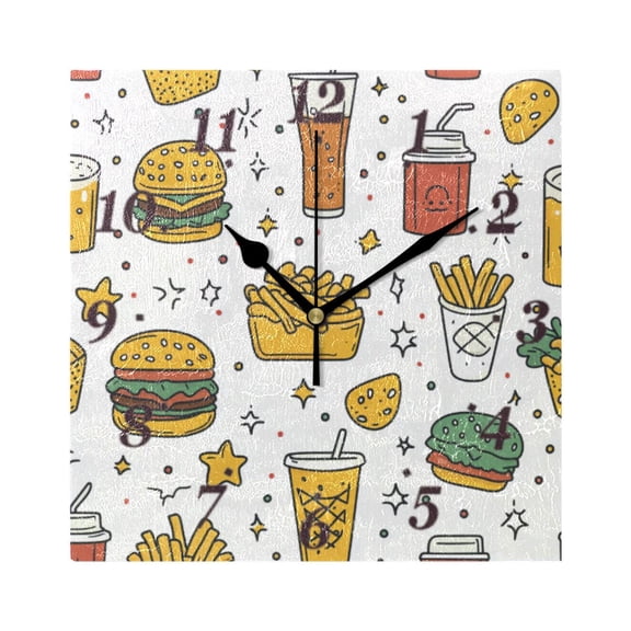 Food Pattern Wall Clock Square Clock Decoration Creative Clock Dual Use Black Pointer 7.78in