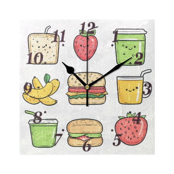Food Pattern Wall Clock Square Clock Decoration Creative Clock Dual Use Black Pointer 7.78in