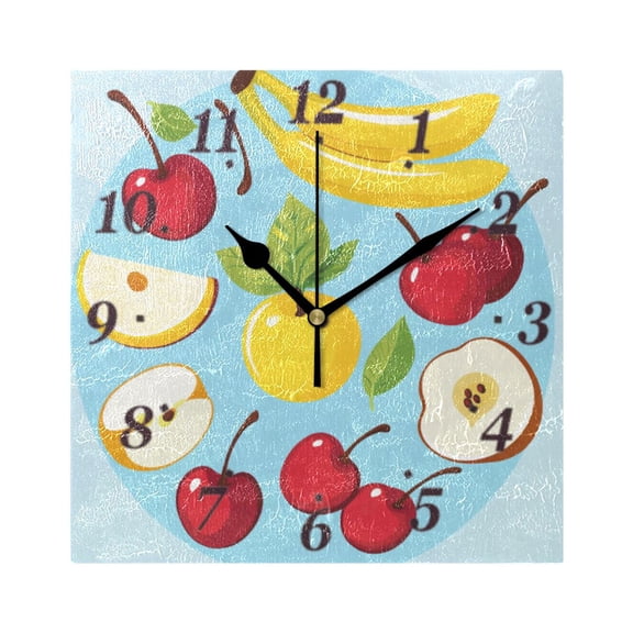 7.78in Fruit Icons Design Square Wall and Table Clock Dual Use Vintage Design in Black or Gold