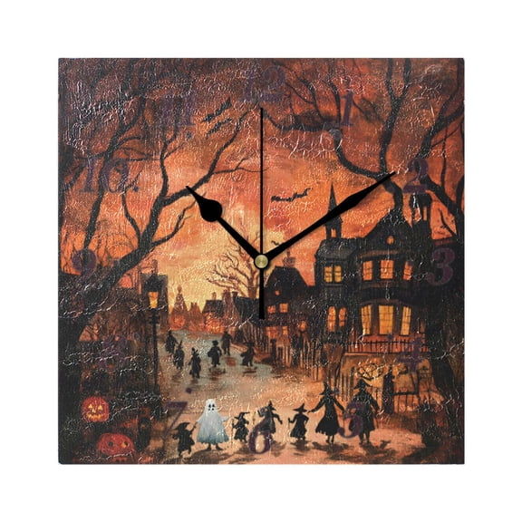 Ghost Horror Wall Clock Square Clock Decoration Creative Clock Dual Use Black Pointer 7.78in