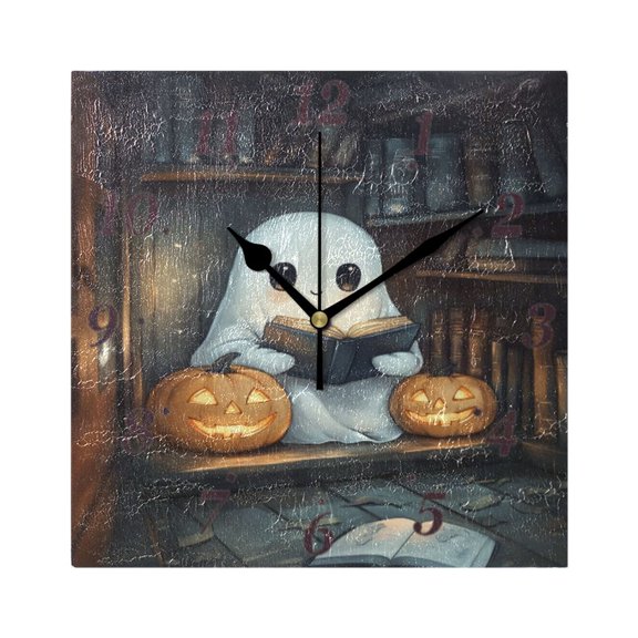 Ghost Read Book Wall Clock Square Clock Decoration Creative Clock Dual Use Black Pointer 7.78in
