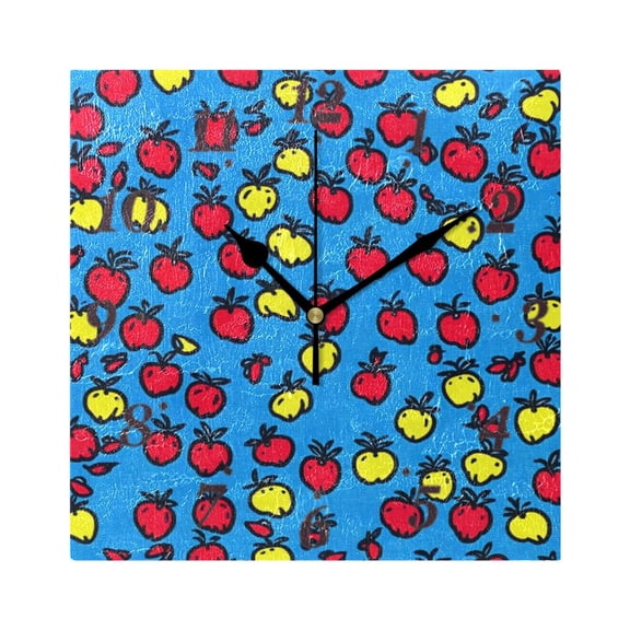 Hand Drawn Apples Pattern Wall Clock Square Clock Decoration Creative Clock Dual Use Black Pointer 7.78in