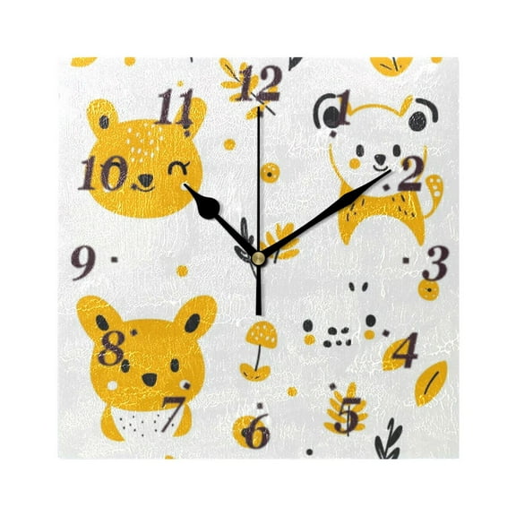 Hand Drawn Small Animals Wall Clock Square Clock Decoration Creative Clock Dual Use Black Pointer 7.78in