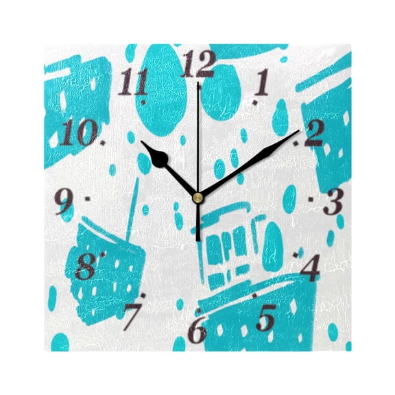 Hand Drawn Style Boat Wall Clock Square Clock Decoration Creative Clock Dual Use Black Pointer 7.78in