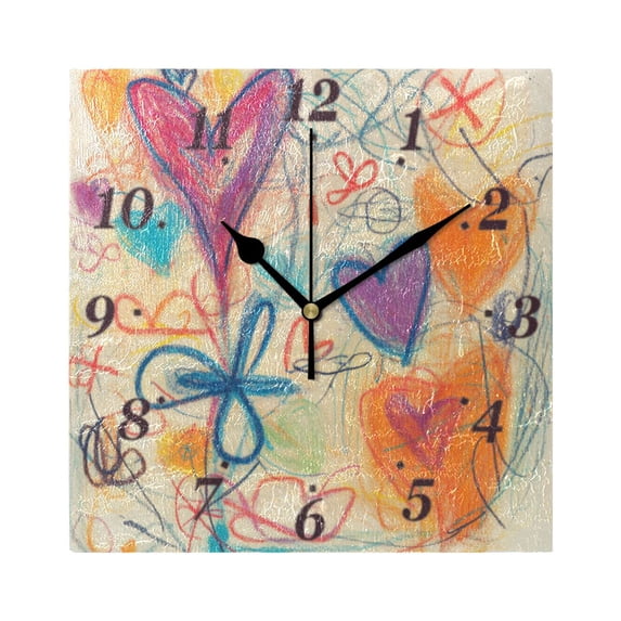 Hand Drawn Style Design Wall Clock Square Clock Decoration Creative Clock Dual Use Black Pointer 7.78in