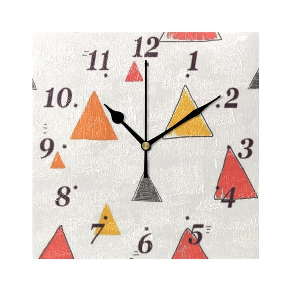 Hand Drawn Triangle Pattern Wall Clock Square Clock Decoration Creative Clock Dual Use Black Pointer 7.78in