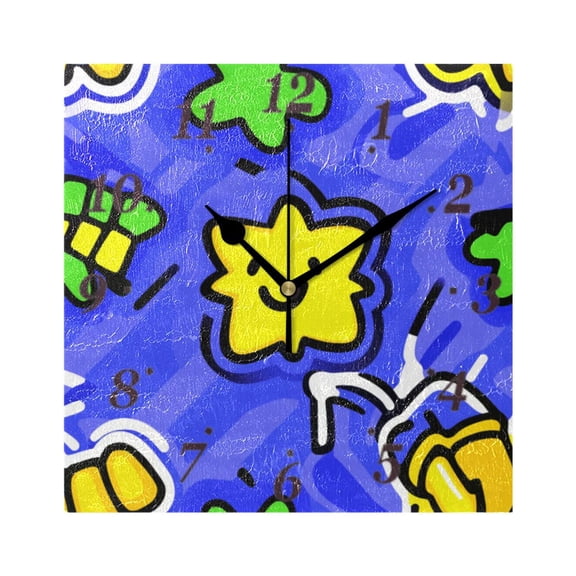 Happy Star Pattern Wall Clock Square Clock Decoration Creative Clock Dual Use Black Pointer 7.78in