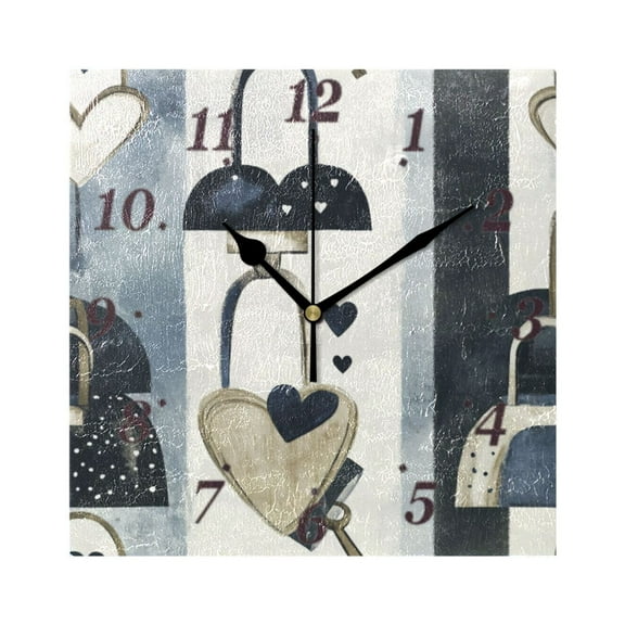 Heart Lock Pattern Wall Clock Square Clock Decoration Creative Clock Dual Use Black Pointer 7.78in