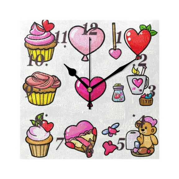 Heart-themed Illustrations Wall Clock Square Clock Decoration Creative Clock Dual Use Black Pointer 7.78in