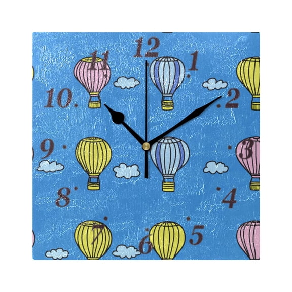 Hot Air Balloons and Clouds Wall Clock Square Clock Decoration Creative Clock Dual Use Black Pointer 7.78in