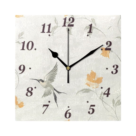 Hummingbird and Flowers Wall Clock Square Clock Decoration Creative Clock Dual Use Black Pointer 7.78in