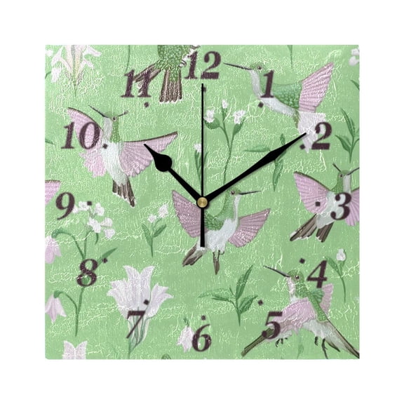 7.78in Hummingbirds and Flowers Square Wall and Table Clock Dual Use Vintage Design in Black or Gold