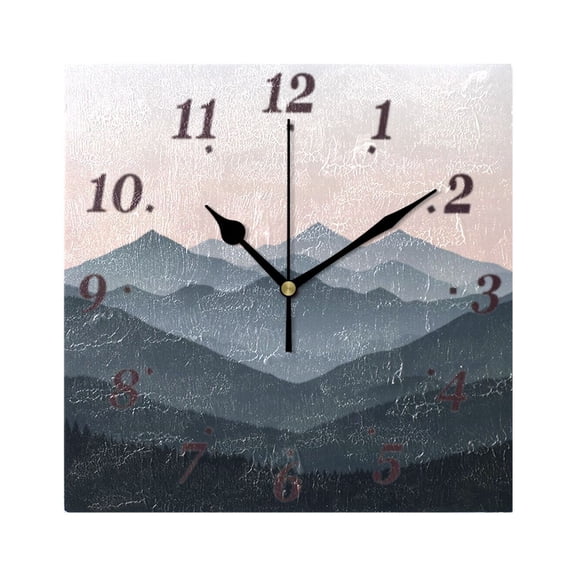 Layered Mountain Wall Clock Square Clock Decoration Creative Clock Dual Use Black Pointer 7.78in