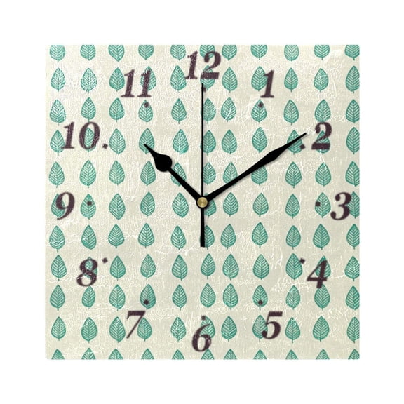 Leaves Background Wall Clock Square Clock Decoration Creative Clock Dual Use Black Pointer 7.78in