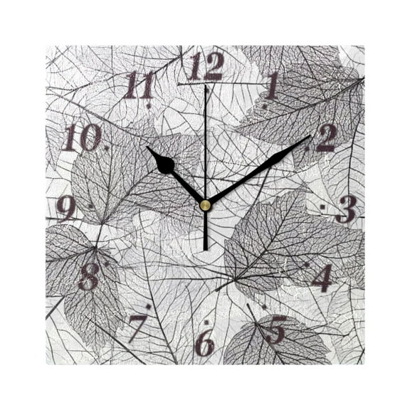 Leaves Outline Pattern Wall Clock Square Clock Decoration Creative Clock Dual Use Black Pointer 7.78in