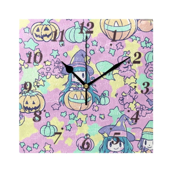 Little Witches Wall Clock Square Clock Decoration Creative Clock Dual Use Black Pointer 7.78in