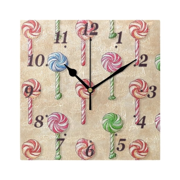 Lollipops Candy Pattern Wall Clock Square Clock Decoration Creative Clock Dual Use Black Pointer 7.78in