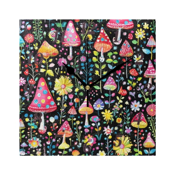 Magic Mushroom Wall Clock Square Clock Decoration Creative Clock Dual Use Black Pointer 7.78in