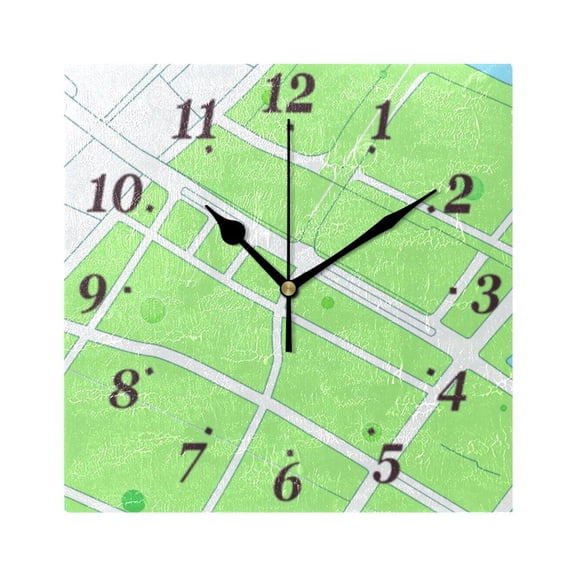 Map Imaginary Town Wall Clock Square Clock Decoration Creative Clock Dual Use Black Pointer 7.78in