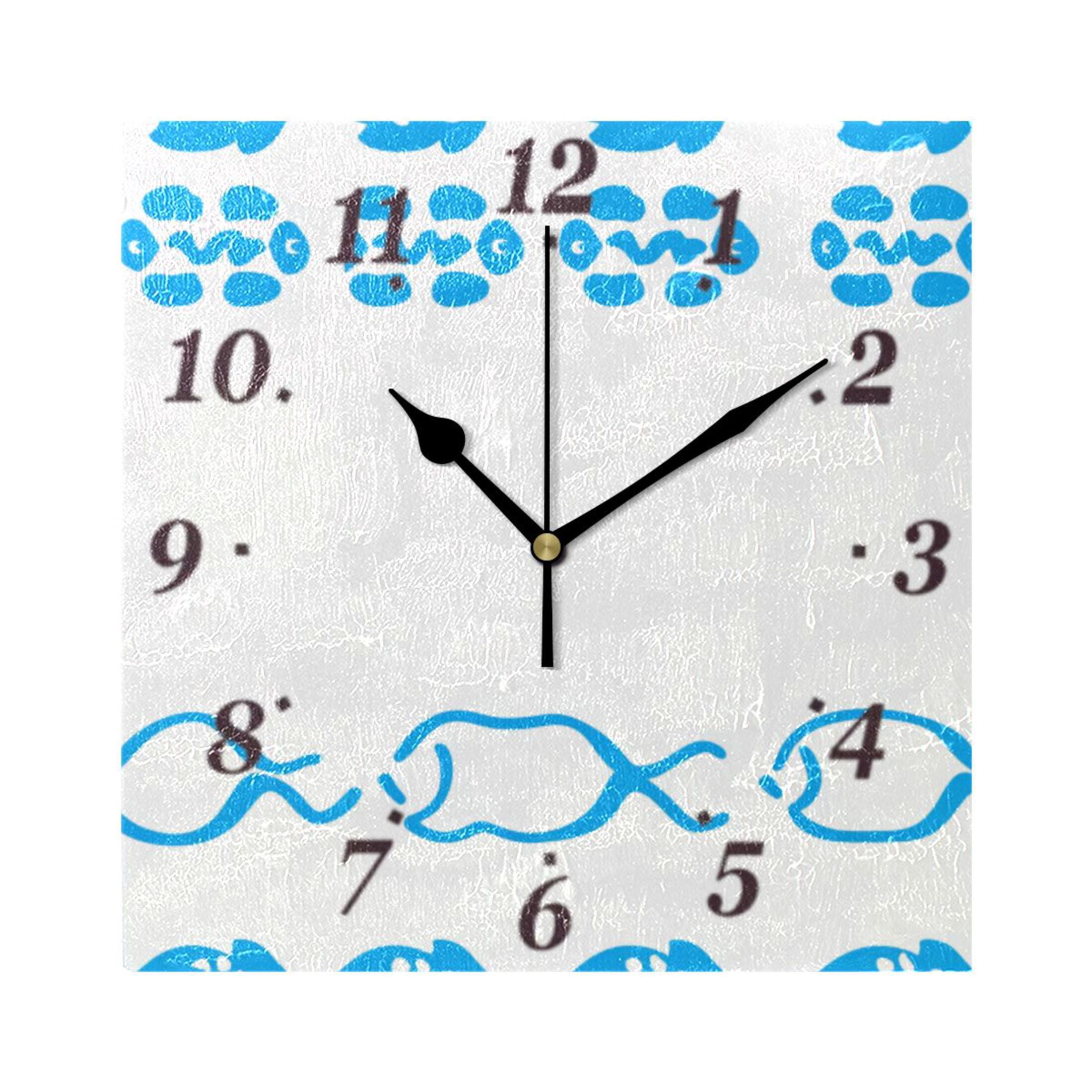 7.78in Minimalist Blue Fish Design Square Wall and Table Clock Dual Use ...