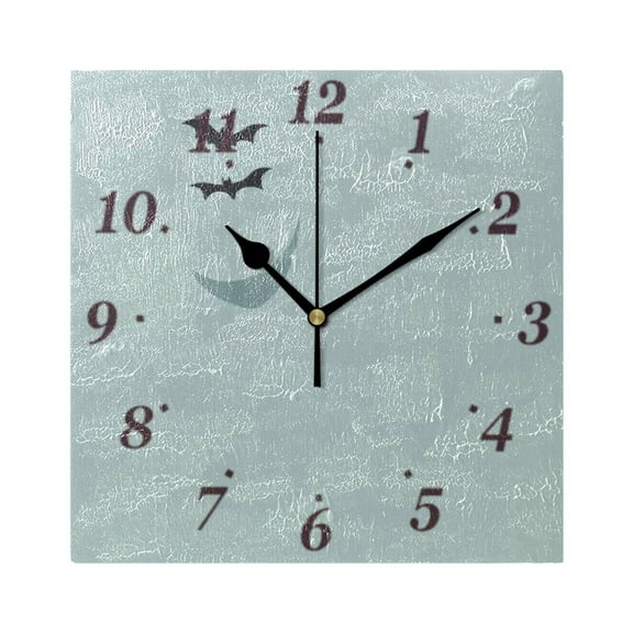 Minimalist Design Moon and Bats Wall Clock Square Clock Decoration Creative Clock Dual Use Black Pointer 7.78in