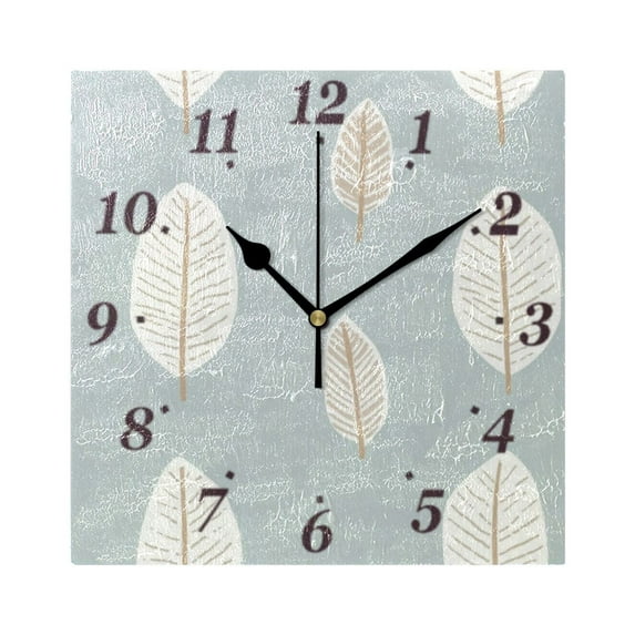 Minimalistic Leaf Pattern Wall Clock Square Clock Decoration Creative Clock Dual Use Black Pointer 7.78in