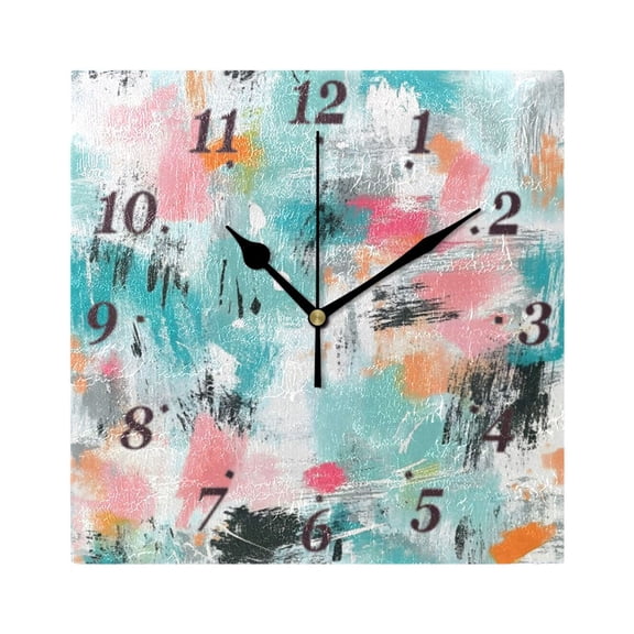 Modern Splash Color Pattern Wall Clock Square Clock Decoration Creative Clock Dual Use Black Pointer 7.78in