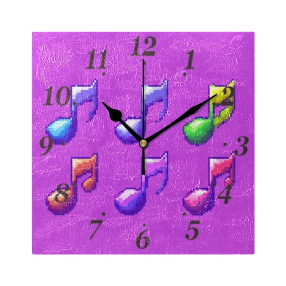 Music Notes Rhythmic Pattern Wall Clock Square Clock Decoration Creative Clock Dual Use Black Pointer 7.78in