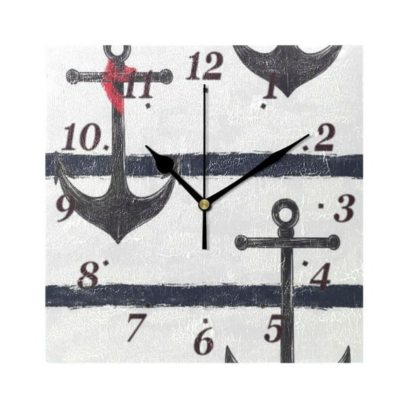 Nautical Anchor Print Wall Clock Square Clock Decoration Creative Clock Dual Use Black Pointer 7.78in