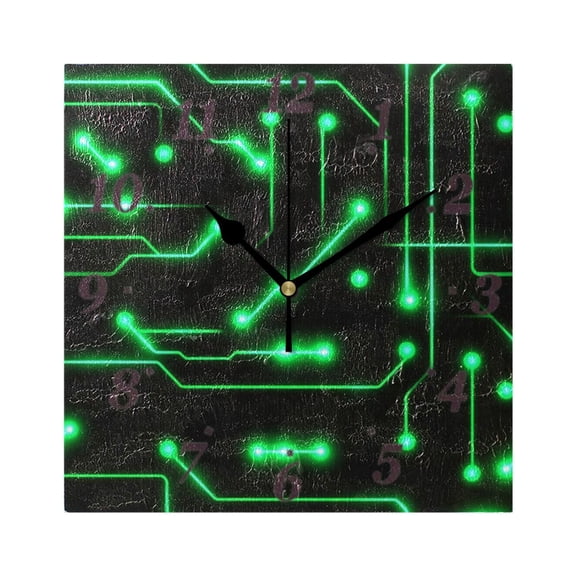 Neon Circuit Design Wall Clock Square Clock Decoration Creative Clock Dual Use Black Pointer 7.78in