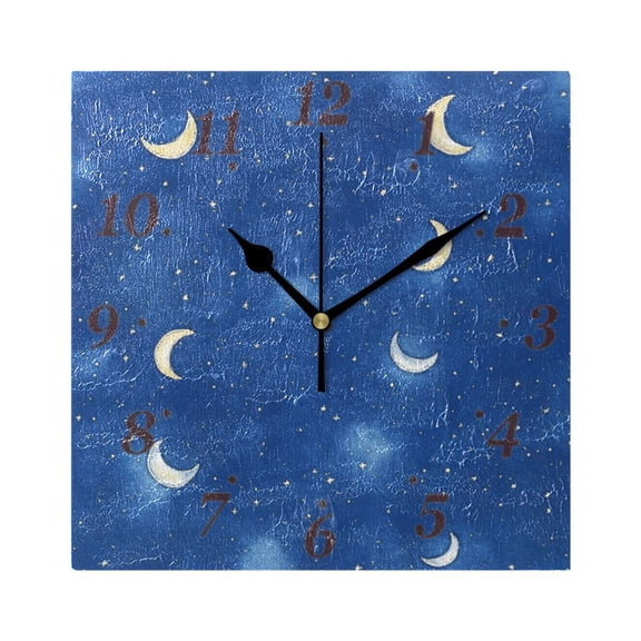 7.78in Night Sky Moon Pattern Square Wall and Table Clock Dual Use Vintage Design in Black or Gold