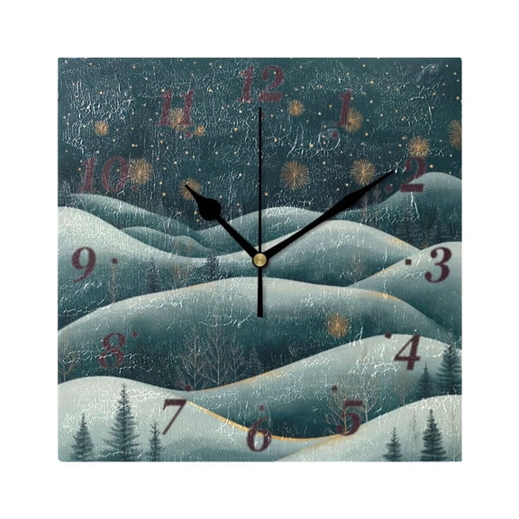 Nignt Snowy Hills Wall Clock Square Clock Decoration Creative Clock Dual Use Black Pointer 7.78in