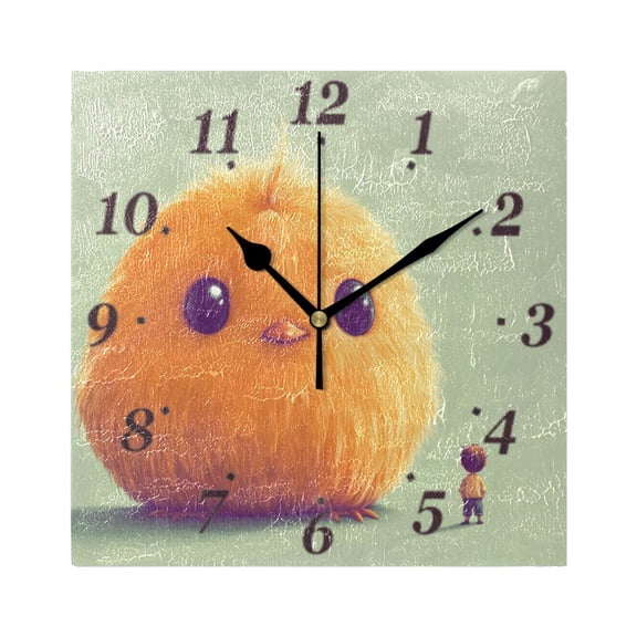 7.78in Oversized Yellow Duck and Children Square Wall and Table Clock Dual Use Vintage Design in Black or Gold