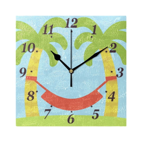 Palm Tree Hammock Wall Clock Square Clock Decoration Creative Clock Dual Use Black Pointer 7.78in