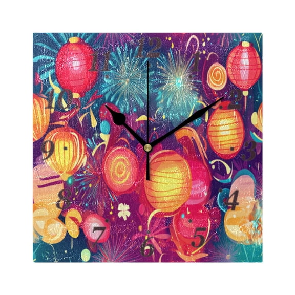 7.78in Party Lanterns Fireworks Square Wall and Table Clock Dual Use Vintage Design in Black or Gold