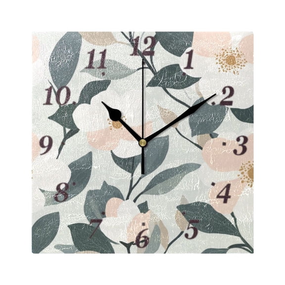 7.78in Pastel Flowers Pattern Square Wall and Table Clock Dual Use Vintage Design in Black or Gold