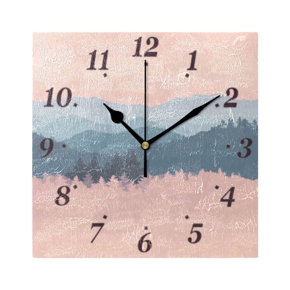 Pastel Mountains Wall Clock Square Clock Decoration Creative Clock Dual Use Black Pointer 7.78in