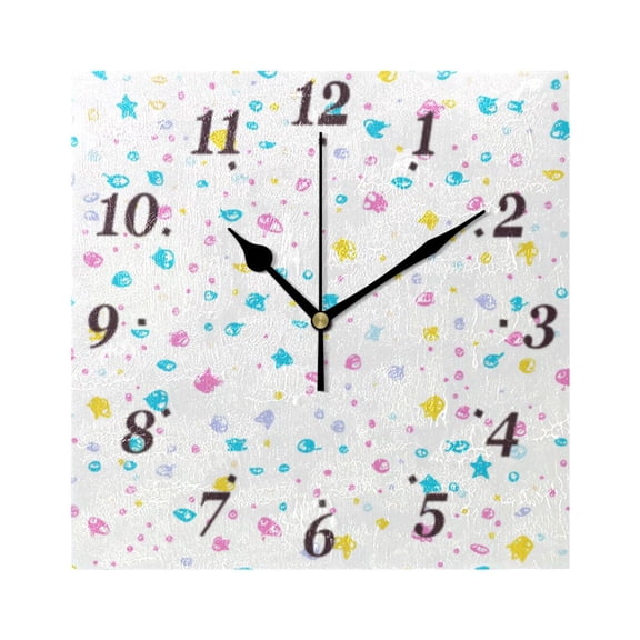 Pastel Sea Life Dots Wall Clock Square Clock Decoration Creative Clock Dual Use Black Pointer 7.78in