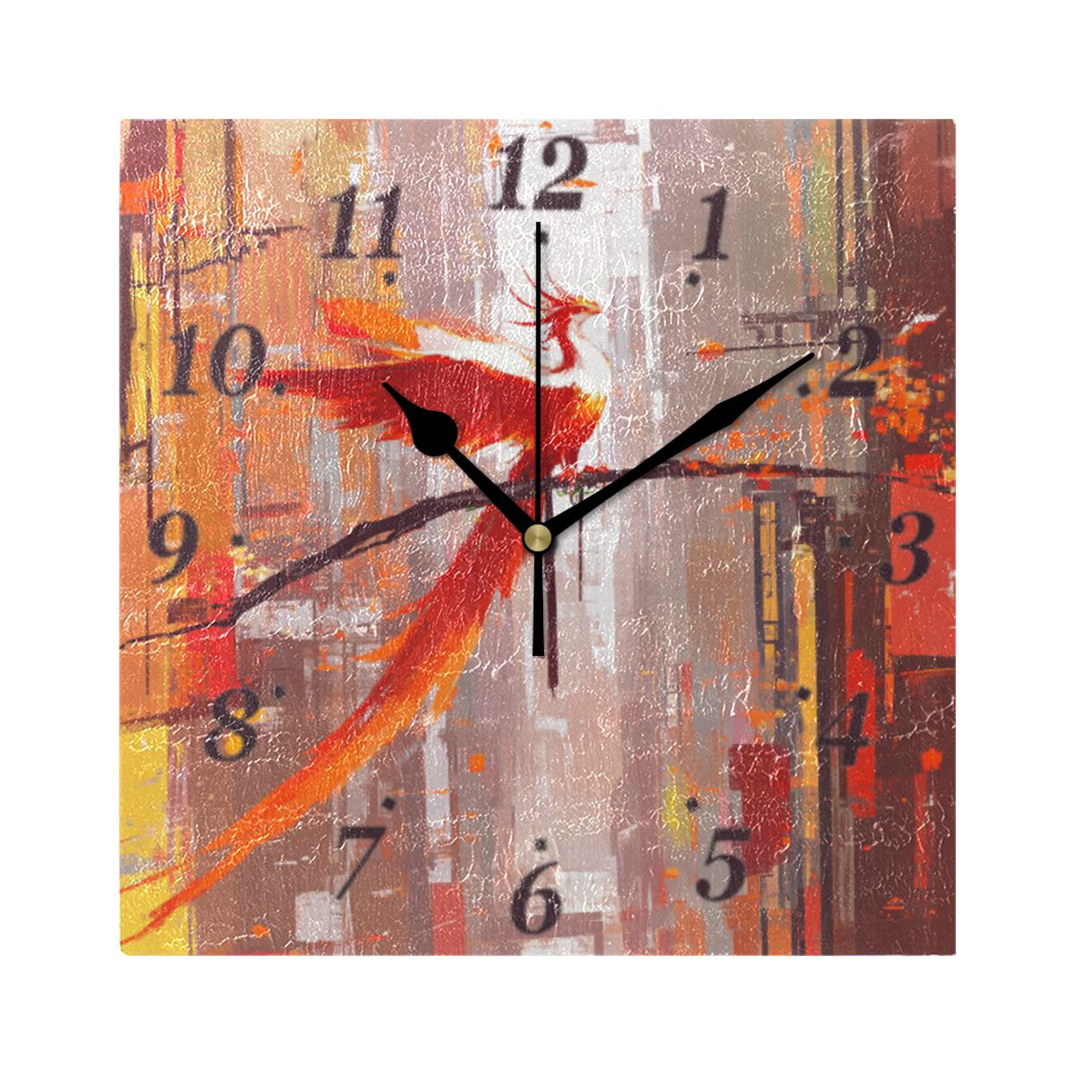 Phoenix Clock Phoenix on A Branch Wall Clock Square Clock Decoration Creative Clock ...