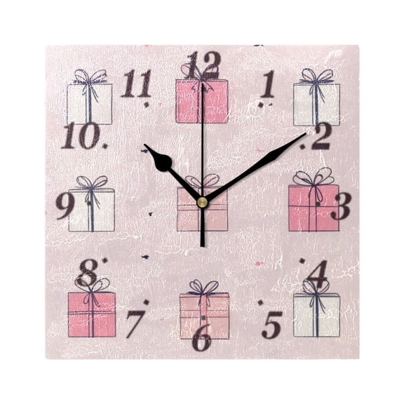 7.78in Pink Gift Boxes Pattern Square Wall and Table Clock Dual Use Vintage Design in Black or Gold