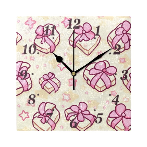 Pink Gifts Pattern Wall Clock Square Clock Decoration Creative Clock Dual Use Black Pointer 7.78in