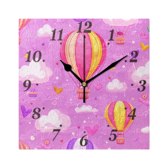 Pink Hot Air Balloon Wall Clock Square Clock Decoration Creative Clock Dual Use Black Pointer 7.78in