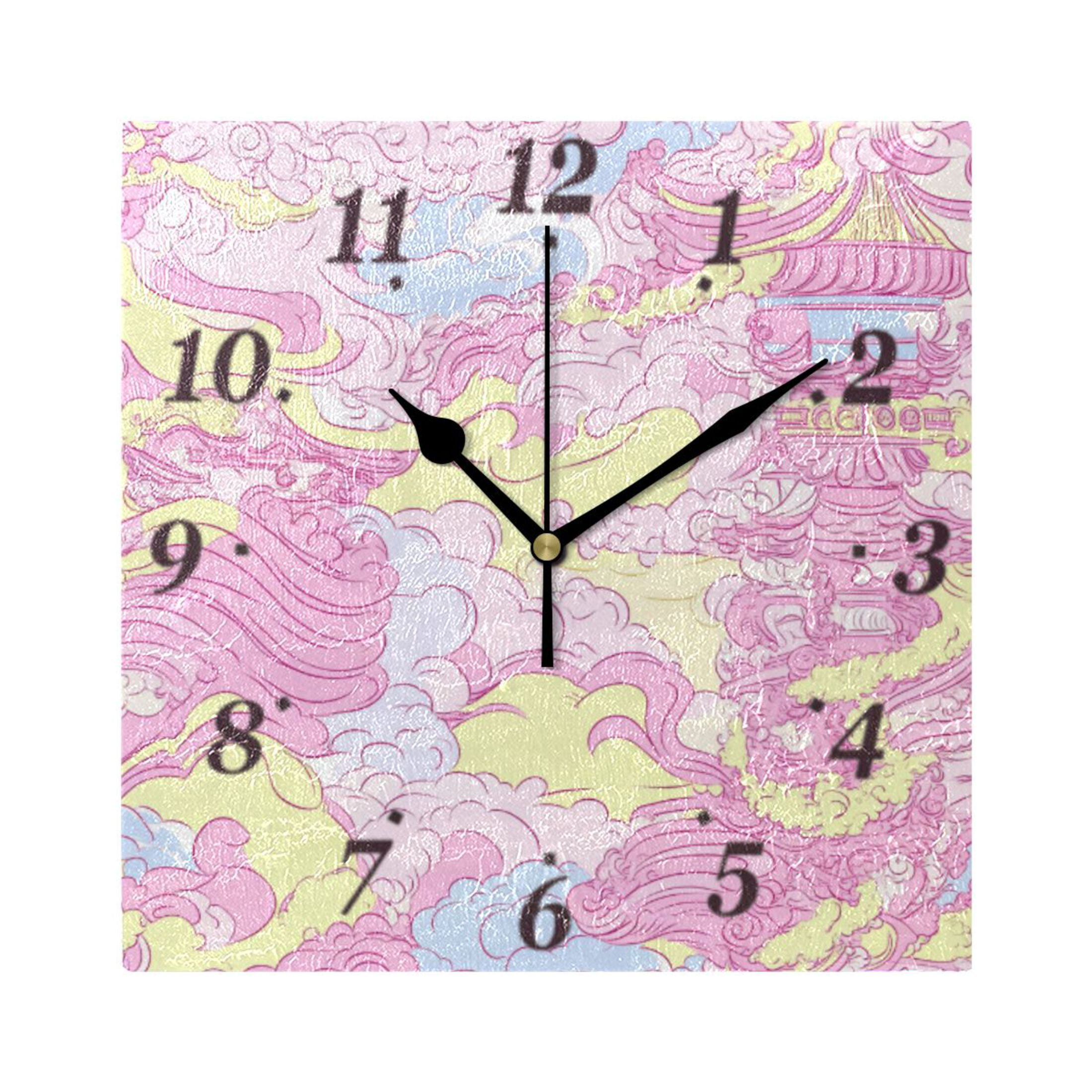 Pink Clock Square Pink Sky Tower Wall Clock Square Clock Decoration Creative Clock Dual ...