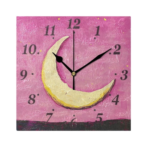 Pink Sky and Moon Wall Clock Square Clock Decoration Creative Clock Dual Use Black Pointer 7.78in
