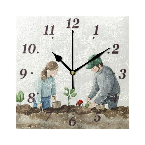 Planting Flowers Wall Clock Square Clock Decoration Creative Clock Dual Use Black Pointer 7.78in