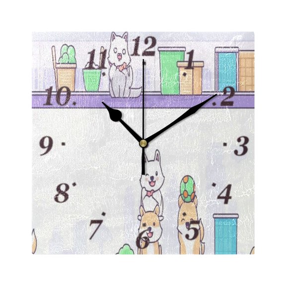 7.78in Playful Pets Pattern Square Wall and Table Clock Dual Use Vintage Design in Black or Gold