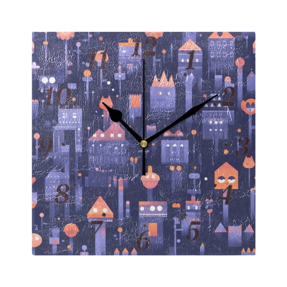 Playful Whimsical Village Wall Clock Square Clock Decoration Creative Clock Dual Use Black Pointer 7.78in